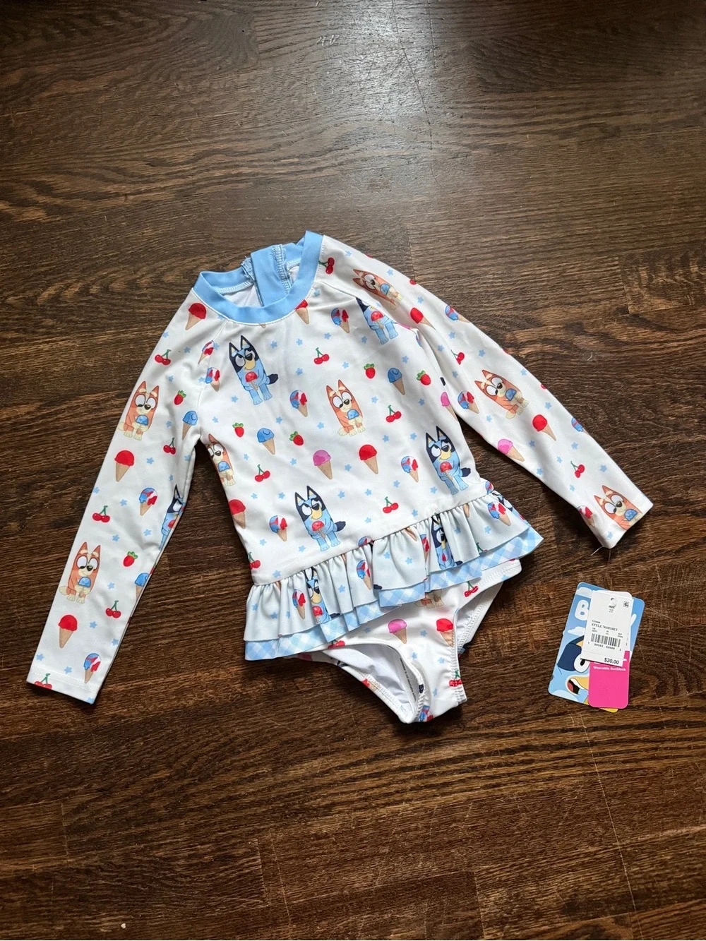 Disney Bluey Toddler Girls' Long-Sleeve Ruffle Rash Guard Swimsuit - 2T